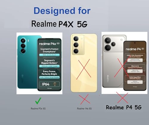Image of Genuine Leather Inside Back TPU Wallet Button | Magnetic Stand Dual Layer Flip Cover Compatible for Realme RMX5108 / Realme P4x - Navy Blue