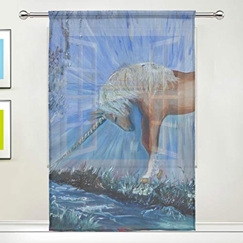 NaiiaN para el hogar Dormitorio Sala de Estar Decoración Cortinas Arte de la Selva Unicornio Pintura al óleo Imprimir Cortina de Ventana Semi Transparente Retro Tulle Mariquita Cortina Transparente
