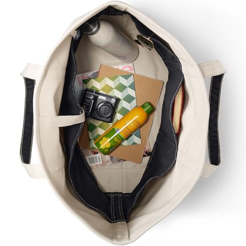 Image of Lands' End Natural Long Handle Open Top Canvas Tote Natural /black X-Large Long Handle