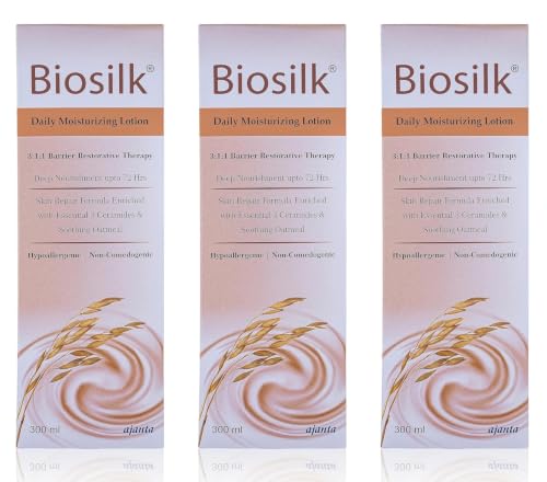 Image of Biosilk Lotion 300ml (Pack of 3, Total 900ml) | Lightweight Non-Greasy Body Lotion with 3:1:1 Ceramide Complex, Oatcom & Pentavitin | 72-Hour Hydration for Sensitive Skin