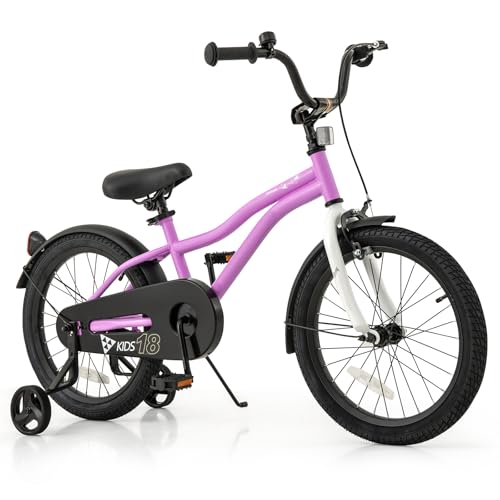 Image of BABY JOY Kids Bike, 12 14 16 18 Inches Sporty Bicycle with Training Wheels, Adjustable Seat, Handbrake & Coaster Brake, Reflectors, Girls Boys Bike for 3-8 Years Old Children