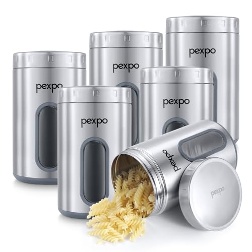 Image of Go24 pexpo Freshmate Stainless Steel Container 2000ml (Set of 6) | Transparent Kitchen Storage Container | Airtight | Multipurpose | Jar for Dry Fruits, Dal, Snacks, Tea, Coffee, Sugar - Matte Finish