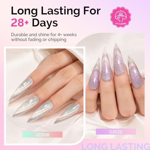 Image of MelodySusie Glitter Cat Eye Gel Nail Polish Set 6 PCS, 15ml 0.5 Fl Oz Holographic Magnetic Nail Polish with Magnet, UV Nail Polish for Nail Art Manicure Salon DIY at Home