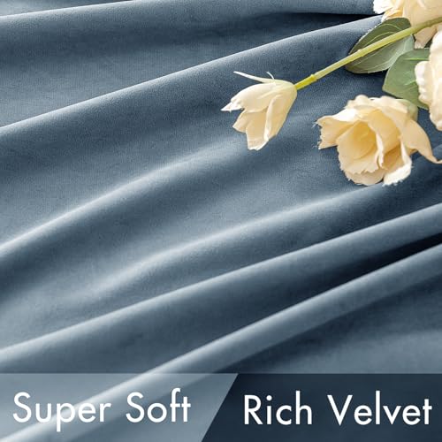 Image of MIULEE Velvet Curtains 52x96 inches 2 Panels Stone Blue Blackout Curtains | Luxury, Bedroom Living Room, Thermal Insulated, Super Soft Light Blue Dusty Blue Window Drapes, Rod Pocket & Back Tab
