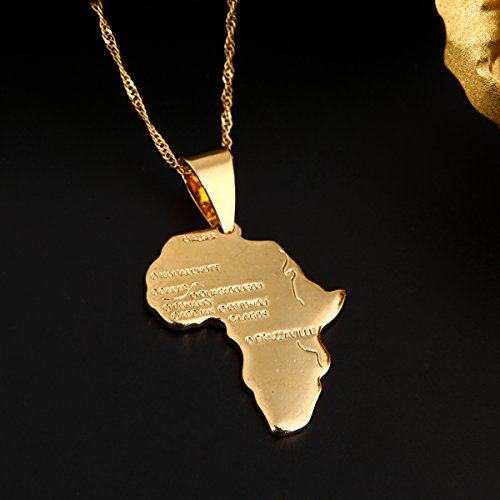 Big Size Crystal Africa Map Pendant Necklace Women 24K Gold African Map Hiphop Item4