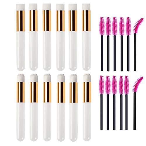 12 Pcs Eyelash Extensions Remover Brush Lash Cleaning Brushes Blackhead Washing Cleanser Tool Soft Cosmetic Shampoo Cleansing Brushes with a Dozen Mascara Brushes Wands,White