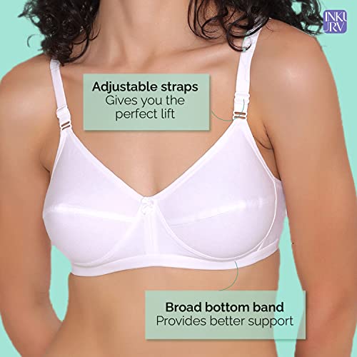 Image of INKURV Cotton Hosiery Bra for Women's Daily use, Full Coverage Bra for Regular wear, Non Padded, Non Wired Everyday Bra with Rich Cotton-Zoe Combo of 3 (Black Skin White 34B)