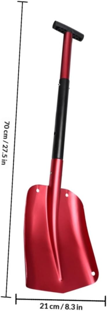 HOMSFOU Folding Aluminum Car Snow Shovel with Detachable Handle for Emergency Vehicle Use, Outdoor Camping and Travel Snow Removal Tool with Carry Bag, Red