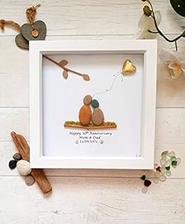 50th Gold Wedding Anniversary Pebble Art Frame, Parents Personalised 50th Anniversary Gift, Pebble Art Frame, 50th Anniversary Pebble Art