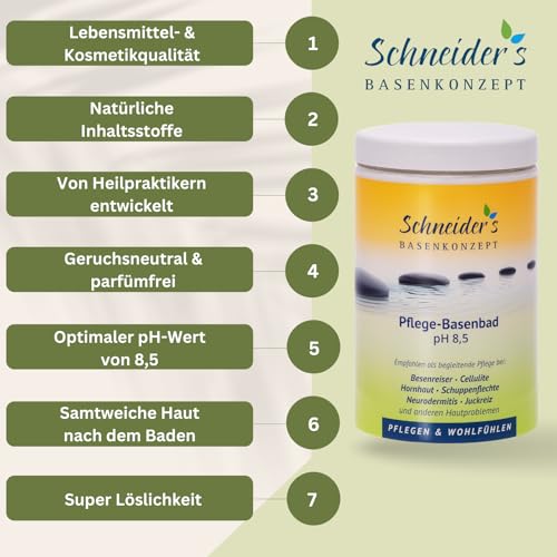 Schneider’s Pflege-Basenbad 600g | Handmade in Germany | Von Heilpraktikern entwickelt | Basisches Badesalz zur Entsäuerung für samtweiche Haut | Unterstützt die Entgiftung mit pH 8,5