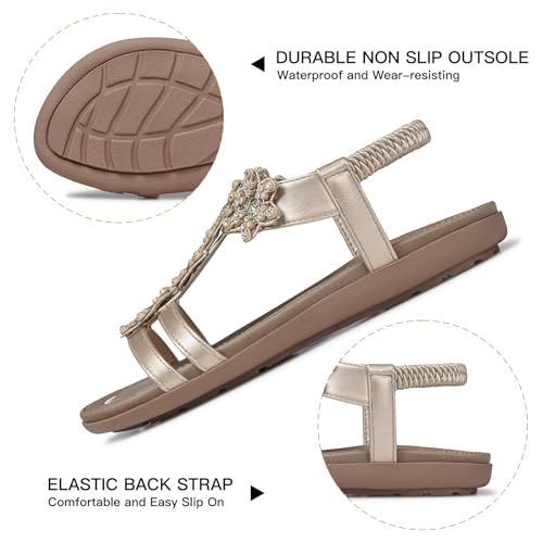 Image of SHIBEVER Dressy Flat Women Sandals: Comfortable Arch Support Womens Sandal | Summer Dress Flowers Boho Back Strap Open Toe Women's Sandals - All Day Comfort Walking Casual Wedding Woman Sandal Shoes