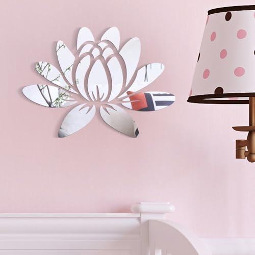 Unique DIY acrílico espejo pared adhesivo Set Blooming Lotus Flower Design (Plata)
