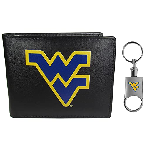 Siskiyou Sports NCAA West Virginia Mountaineers Leather Bi-fold Wallet & Valet Key Chain, Black, One Size