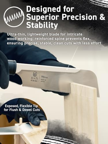 Image of HIBINO Japanese Pull Saw 7.5 Inch Kataba | Made in Japan | Single Edge 14 TPI Fine Crosscut Blade | Lightweight Handsaw for Precision Woodworking, Joinery & Detail Projects | Replaceable Blade