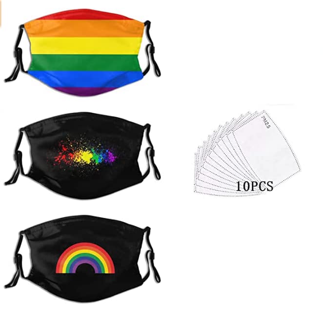HjtfgyvRainbow Gay Pride Face Mask Rainbow LGBT Mask(3PCS) Fashion Dustproof Breathable Reusable Scarf Adjustable Washable Bandana for Teenagers Men Women with 10 Filters