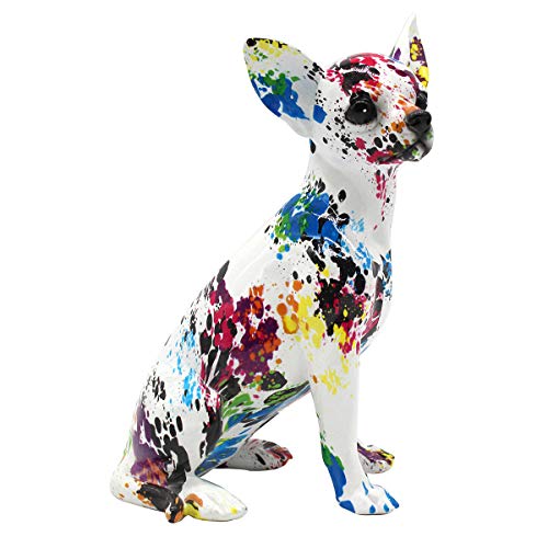 Figura Decorativa de Resina Perro Chihuahua Multicolor. Adornos y Esculturas. Animales. Decoración Hogar. Regalos Originales. 15 x 13 x 26 cm.