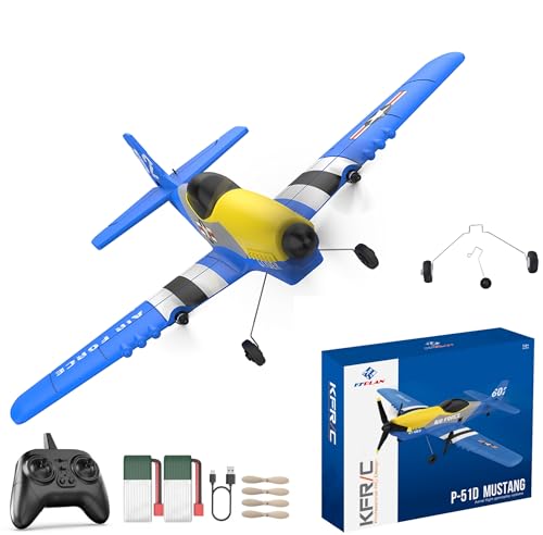 REVIHOYA Rc Plane 3 Channel Airplane,P51D Mustang Fighter with 2 Batteries,Built-in Gyro Self-Stabilizing System Easy to Fly Rc Airplane,Rc Glider for Kids Adults Beginners