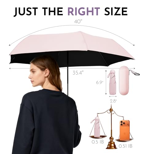 Image of LILAC Mini Travel Umbrella for Rain - 43 inch Large Coverage Small Compact Umbrella, Reinforced Strong Frame, Lightweight Portable Parasol with UPF 100+ UV Protection, Gifts for Adults, Seniors & Students