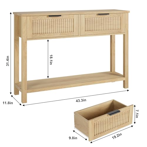 GAOMON Farmhouse Entryway Table,43 Inch Wood Console Table with 2 Drawers,2 Tier Sofa Table with Storage for Living Room, Foyer Tables for Entryway-Burlywood