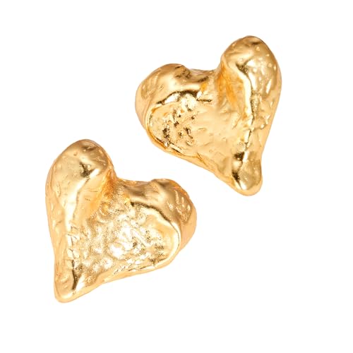 18K Gold Plated Heart Stud Earrings for Women, Chunky Heart Earrings