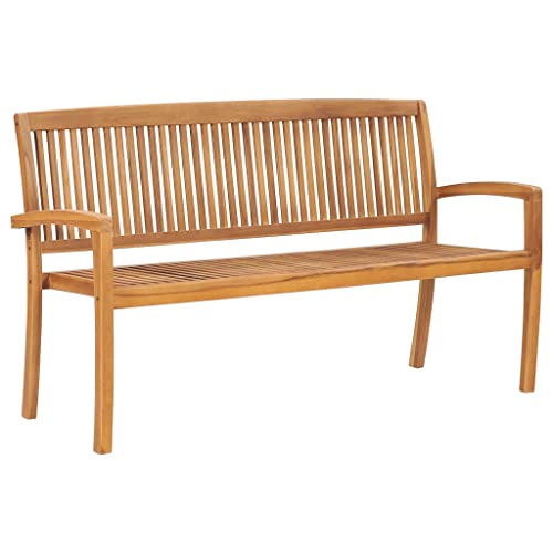 Banco de jardín apilable que no se pudre de teca maciza y base beige 7