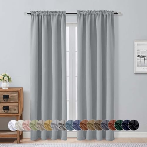 Image of Aiyufeng Silver Grey Blackout Curtains for Bedroom 84 Inch Length 2 Panels, Solid Thermal Insulated Privacy Living Room Window Treatment Curtains Blackout Drapes, W40 x L84 Inch, Silver Grey