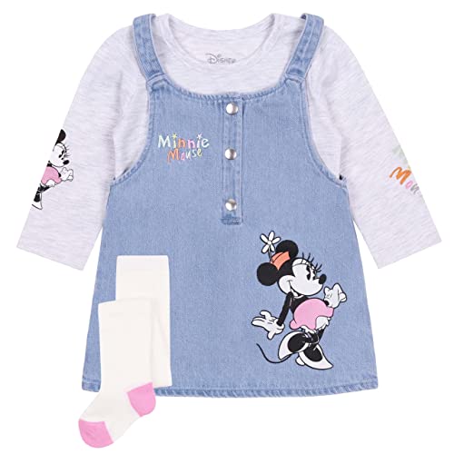 Salopette en Jean + Blouse + Collants Minnie Mouse Disney pour bébé 18-24 Mois