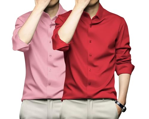 Image of DEELMO Combo of Men's Stylish Solid Satin Casual Shirt for Men Full Sleeves| Poly Satin Silk Shirt Pack of 2
