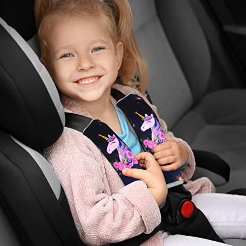 Basumee 2 Stück Auto Gurtschutz mit Regenbogen-Einhorn - Sicherheitsgurt Schulterpolster Schulterkissen Gurtschoner Autositze Gurtpolster für Kinder