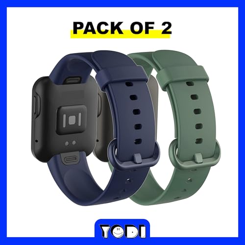 Image of YODI (Pack of 2 Soft Silicone With Metal Buckal Classic Strap Bands for Redmi Watch 2 Lite /Redmi GPS Smart Watch Only, Comfort and Flexible Straps for Men Women and Kids (BLUE /GREEN)