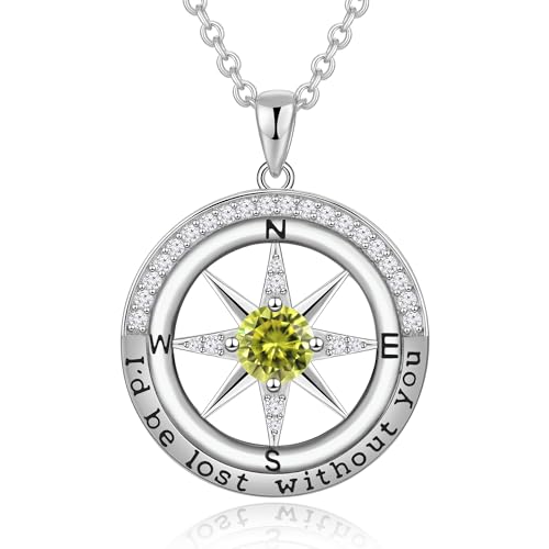Birthday Gifts for Wife Compass Birthstone Jewelry Wife Birthday Gift Ideas Sterling Silver North Star Necklace I'd be Lost Without You Mothers Day Jewelry