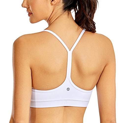 CRZ YOGA Women's Low Impact Strappy Padded Sports Bra for Women Y Racer Back Spaghetti Straps Yoga Bra Tops White Medium