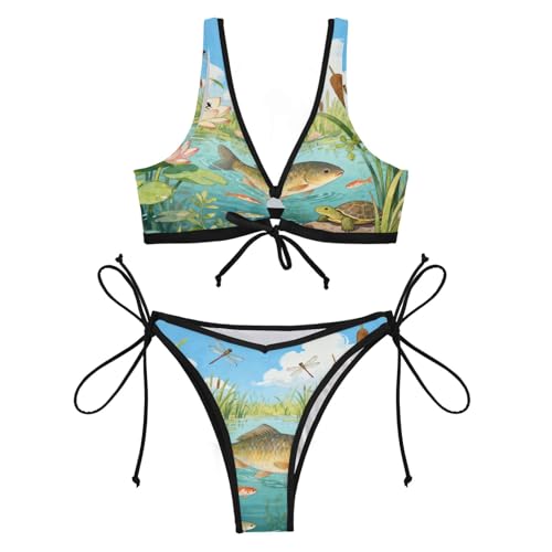 Bikini triangle bleu Libellule maillot de bain haut de gamme avec finitions cœur - 4