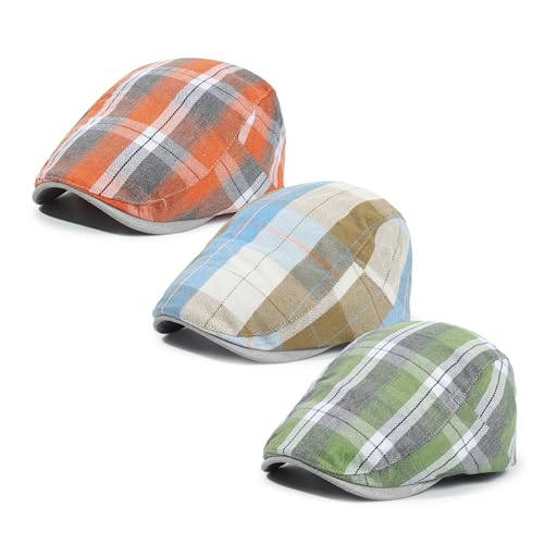 Image of 3Pcs Men's Newsboy Caps Cotton Cooling Hat Adjustable Flat Cap for Men