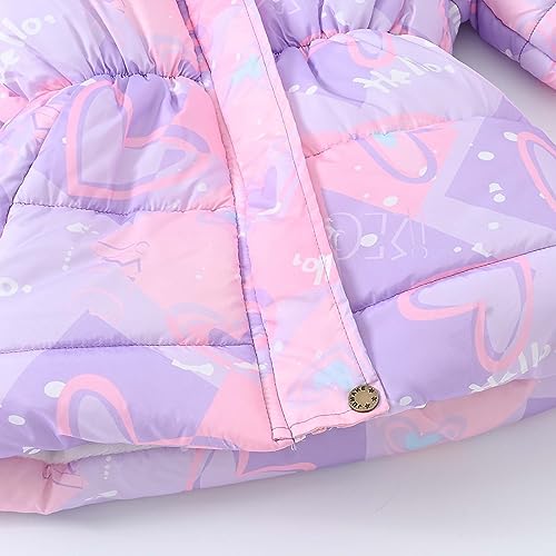 Winter Coats For Girls Hooded Waterproof Floral Printed Kids Toddler Warm Snow Jacket Thick Puffer Outerwear (C, 5-6 Years)4