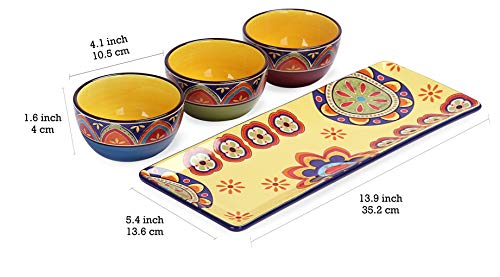 Bico Vintage Tunisian Ceramic Dipping Bowl Set (9Oz Bowls With 14 Inch Platter), For Sauce, Nachos, Snacks, Microwave & Dishwasher Safe #TOP1