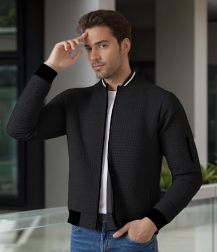 Mens Lightweight Jacket Casual Bomber Jacket Waffle Varsity Full Zip Coat4