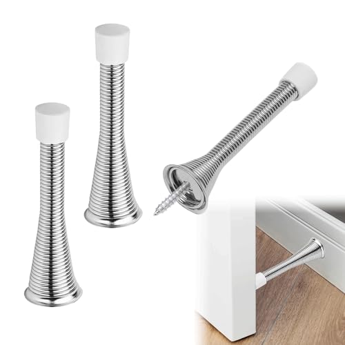 3PCS Spring Door Stop Chrome Door Stop Spring Rubber Spring Door Stops Indoors with 3 Replacement Rubber Tips Cushioning Reduce The Collision Between The Door Leaf and The Wall Reduce Noise