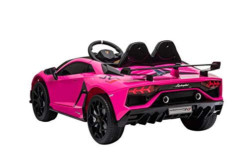 ES-TOYS Kinderfahrzeug - Elektro Auto Aventador SVJ - lizenziert - 12V7AH, 2 Motoren- 2,4Ghz Fernsteuerung, MP3, Ledersitz+Eva+Lackiert (Pink)