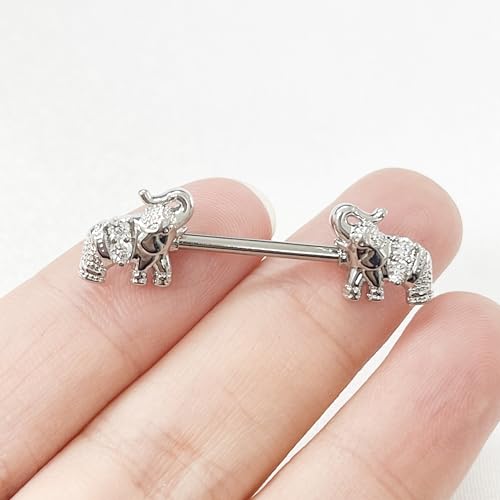 Niaspi 14G Elephant Nipple Rings For Women Surgical Steel Sparkling Cubic Zircon Animals Nipple Studs Straight Bar Barbell Nipplerings Fashion Body Piercing Jewelry thumb #4