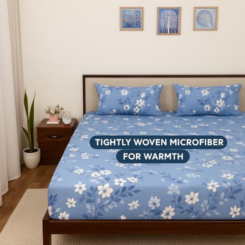 Image of Cottington Lane Microfiber 144 TC Printed Bedsheet for Single Bed with 2 Pillow Covers for Summer Breathable Soft Wrinklefree Soft Touch & Skin Friendly, 60x90 Inches, Mini-Tiny Floral