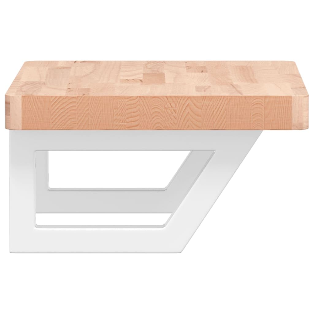 Estantería para lavabo de pared de acero y madera de haya maciza, 50 x 35 x 4 cm, con soporte trapezoidal, ahorra espacio para baño y lavabo, soporta hasta 100 kg