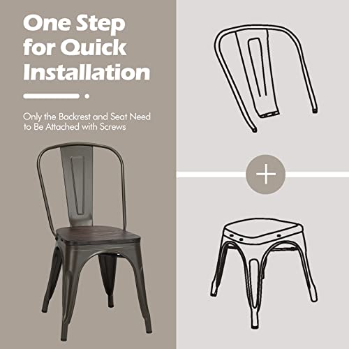 Costway Tolix Style Dining Chairs Industrial Metal Stackable Cafe Side Chair With Wood Seat Set Of 4 (Copper-Colored) #TOP3