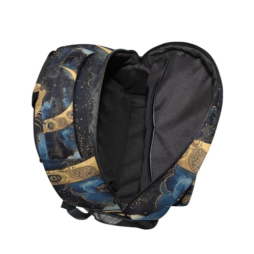 Golden Moon Stars Clouds Boho Backpack Laptop Tablet Travel School Bookbag with Name Tag for Boys Girls4