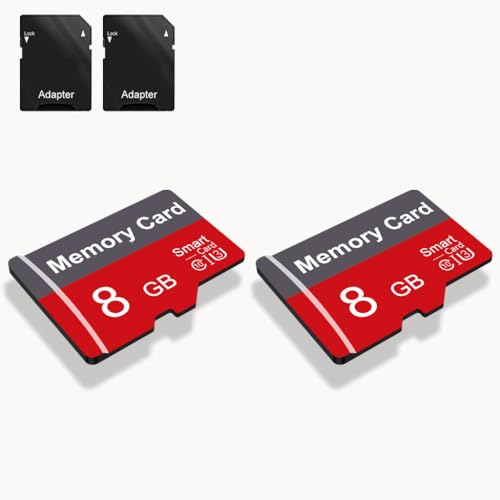 2 Pack Memory Card 8GB with Adapter, High Speed TF Card, UHS-I C10 A1 Memory TF Card for Tablet/Mobile Phone/Camera/Car Audio/Game Console (8, GB)