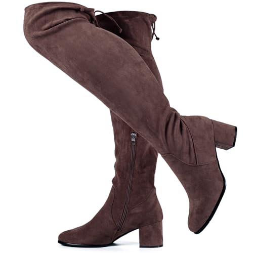 Vipost 2.5-inch Wide Calf Wide Width Thigh High Boots, Suede over the Knee Boots for Women, Plus Size Chunky ​​Block Heel Round Toe Fall Boots with Side Zipper, Fall Winter Fashion 2025