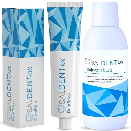 Saldent-QX Pack Enjuague Bucal sin Alcohol para Encías y Pasta de Dientes con Fluor, Previene Caries y Elimina Mal Aliento, Pasta Dental Antisarro para Gingivitis y Encías Sensibles, Sin Químicos