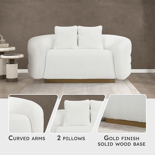 Image of Lexicon Love Seat Cloud Sofa with 2 Accent Pillows, Sherpa Loveseat Couches for Living Room /Waiting Room /Office /Apartment, 71 inch Loveseat, White