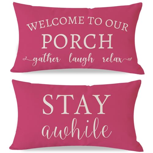 PANDICORN Outdoor Lumbar Throw Pillow Covers 12x20 Inch Set of 2, Hot Pink