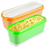 Boxdljh Ice Cream Containers Set of 2, 1.5 Quart Ice Cream Tub, Reusable Homemade Ice Cream Tubs with Stackable Freezer Storage Container for Yogurt, Sorbet, Gelato (Cyan+Orange=2Pack)